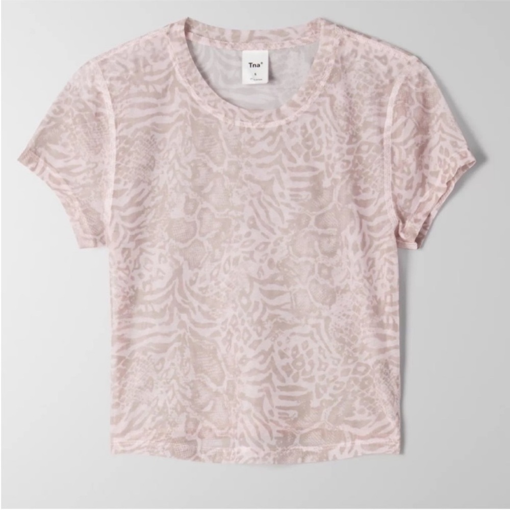 Aritzia TNA Brooklyn Sheer Cheeta Animal Print Crop Top Pink Size Small